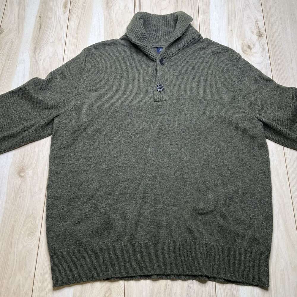 J Crew Sweater Mens XL Green Shawl Neck Wool Blend Knit Pullover - Picture 4 of 11
